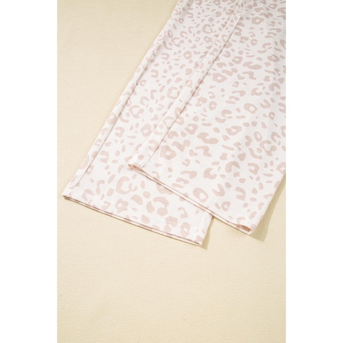 Beige Cheetah V Neck Tee and Pants Lounge Set - L - Main Image