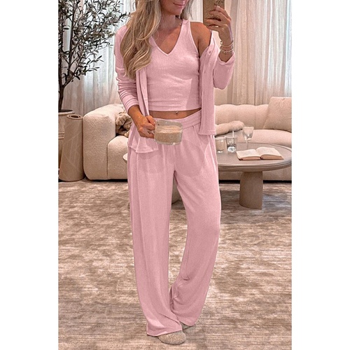 Light Pink 3-Piece Cozy Knit Lounge Set - M - Main Image