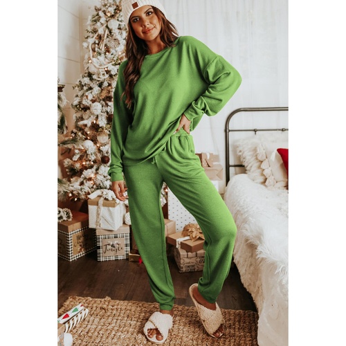Spinach Green Long Sleeve Pullover and Jogger Pants Lounge Set - L - Main Image