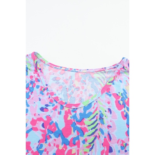 Sky Blue Floral Long Sleeve Top and Drawstring Shorts Set - M - Main Image