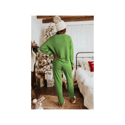 Spinach Green Sequined Christmas Cane Pattern Lounge Sweatsuit - M - Main Image