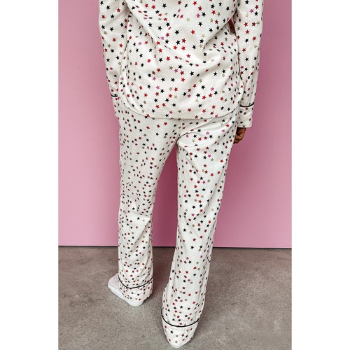 White Contrast Pipping Star Long Sleeve and Pants Pajamas Set - L - Main Image