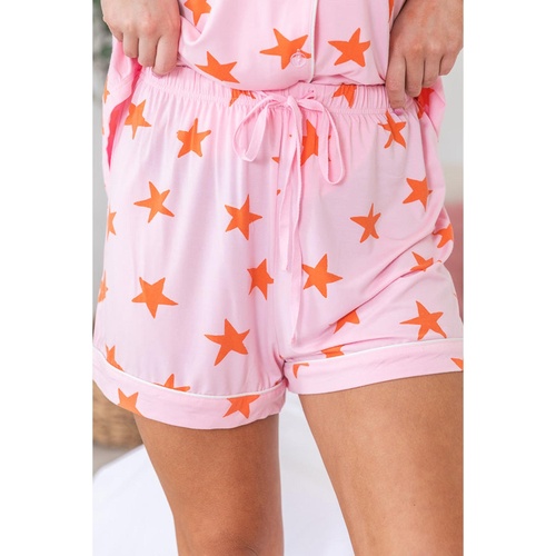 Pink Stars Short Sleeve Shirt and Shorts Bamboo Pajama Set - S - Main Image