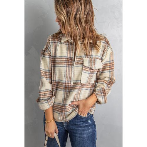 Azura Exchange Plaid Half Zip Sweatshirt with Chest Pocket - S - Main Image