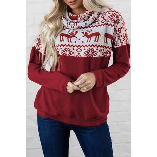 Azura Exchange Christmas Elk Print Cowl Neck Knit Top - 2XL - Main Image