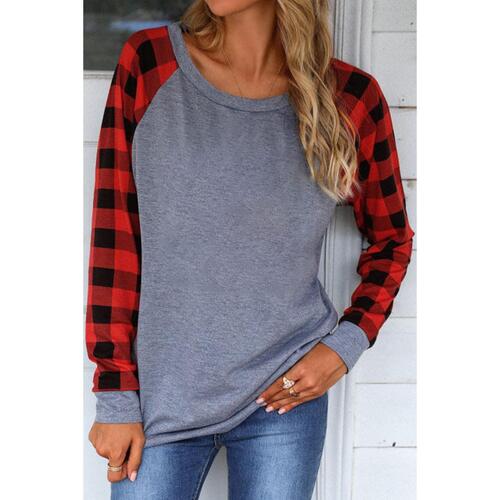 Azura Exchange Raglan Plaid Long Sleeve Top - 2XL - Main Image