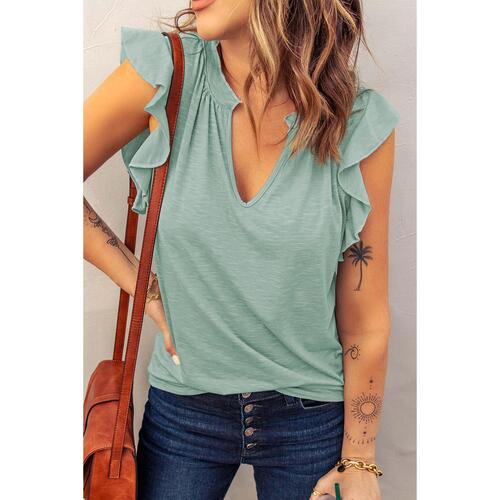 Azura Exchange Solid V Neck Butterfly Sleeve Blouse - M - Main Image