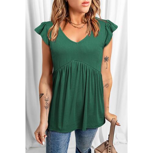 Azura Exchange Flounce Sleeve V Neck Babydoll Top - S - Main Image