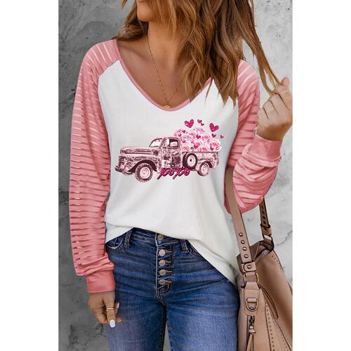 Azura Exchange Colorblock Car & Heart Graphic Long Sleeve Top - XL - Main Image