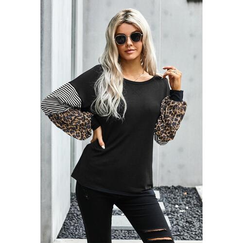 Azura Exchange Leopard Sleeve Colorblock Top - M - Main Image