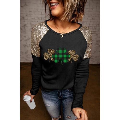 Azura Exchange Sequin Patchwork Plaid Leopard Long Sleeve Top - S - Main Image