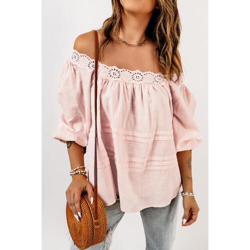 Azura Exchange Puff Sleeve Eyelet Babydoll Blouse - L - Main Image