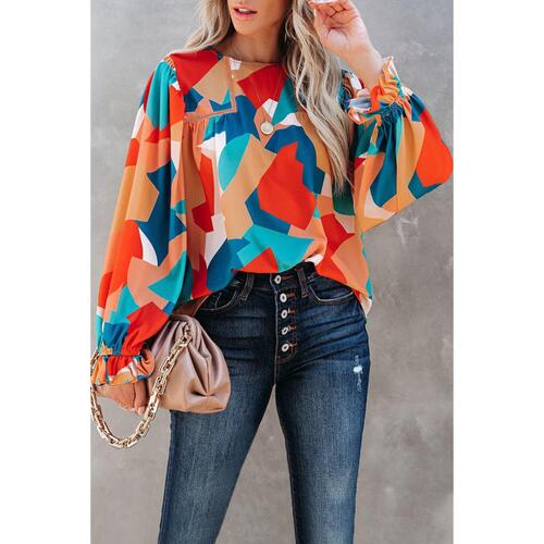 Azura Exchange Abstract Pattern Ruffled Puff Sleeve Blouse - XL - Main Image