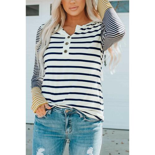 Azura Exchange Stripe Button Henley Top - L - Main Image