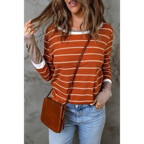 Azura Exchange Color Block Rib Knit Striped Pullover - L - Main Image