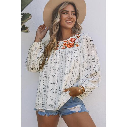 Azura Exchange Long Sleeve Embroidered Print Blouse - M - Main Image