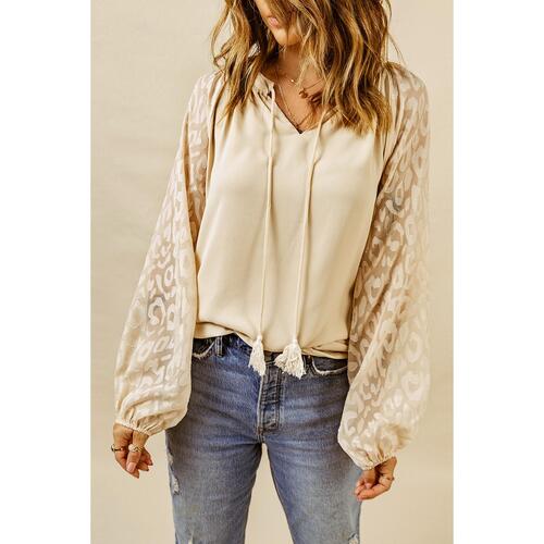 Azura Exchange Leopard Mesh Bubble Sleeve Blouse - 2XL - Main Image