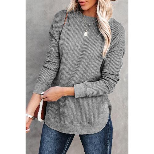 Azura Exchange Ribbed Trim Waffle Knit Top - M - Main Image