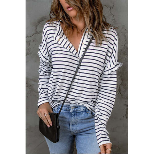 Azura Exchange Striped Print Ruffled Buttoned Top - 2XL - Main Image