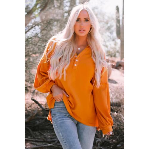 Azura Exchange V Neck Drop Shoulder Waffle Knit Top - M - Main Image