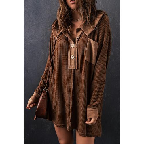 Azura Exchange Buttoned Waffle Knit Long Sleeve Top - 2XL - Main Image
