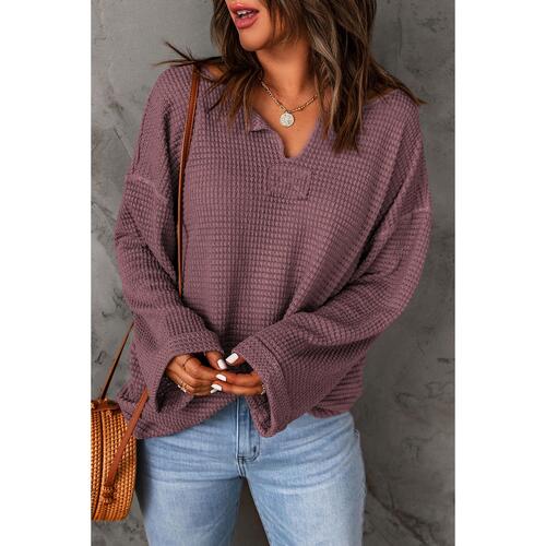 Azura Exchange Loose Waffle Knit Long Sleeve Top - M - Main Image