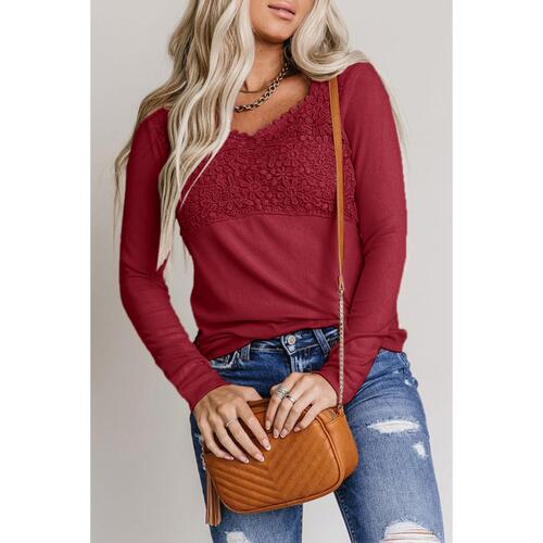 Azura Exchange Lace Crochet V Neck Long Sleeve Top - M - Main Image