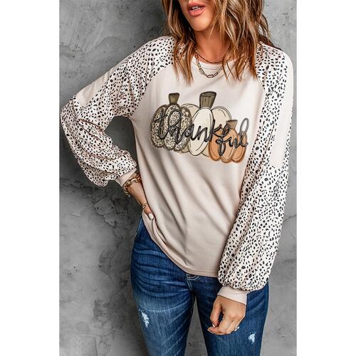 Azura Exchange Thankful Leopard Print Long Sleeve Top - L - Main Image