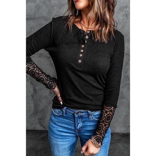 Azura Exchange Lace Hem Sleeve Button Top - XL - Main Image