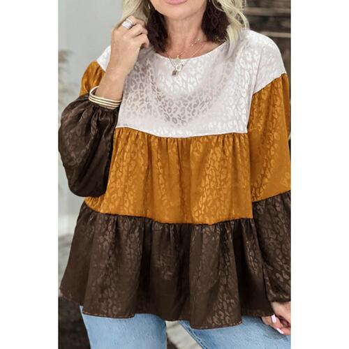 Azura Exchange Balloon Sleeve Color Block Blouse - XL - Main Image
