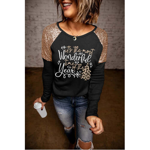 Azura Exchange Christmas Season Graphic Sequin Shoulder Top - S - Main Image