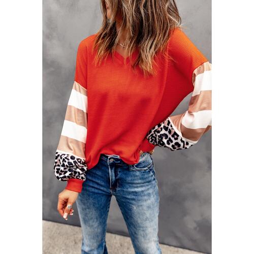 Azura Exchange Leopard Stripe Lantern Sleeve Top - L - Main Image