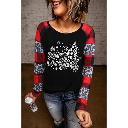 Azura Exchange Plaid Leopard Patchwork Long Sleeve Top - L - Main Image