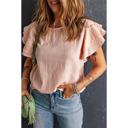 Azura Exchange Tiered Ruffled Short Sleeve Blouse - XL - Main Image