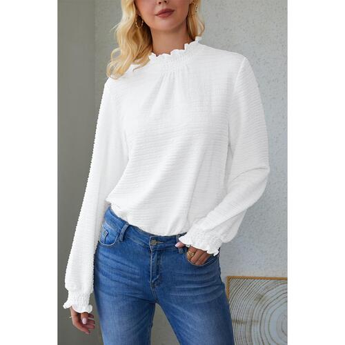 Azura Exchange Frilled Textured Bishop Sleeve Blouse - L - Main Image