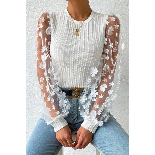 Azura Exchange Applique Mesh Sleeves Textured Knit Blouse - XL - Main Image