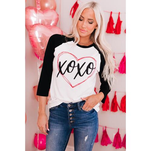 Azura Exchange Heart Graphic Contrast Sleeve Tee - S - Main Image