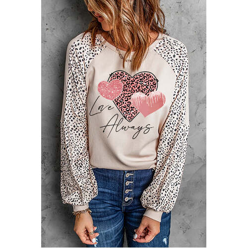 Azura Exchange Love Always Heart Leopard Color Block Top - L - Main Image