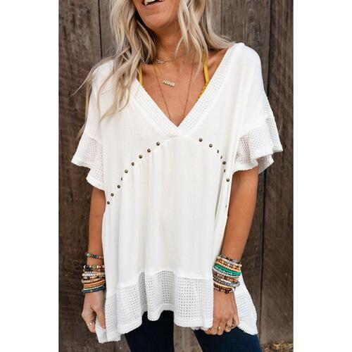 Azura Exchange Knit V Neck Studded Blouse - L - Main Image