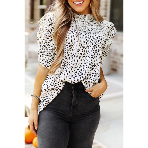 Azura Exchange Bubble Sleeve Blouse with Smocking Detail - L - Main Image