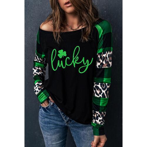 Azura Exchange Lucky Clover Glitter Pattern Leopard Plaid Top - M - Main Image
