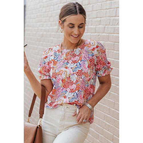 Azura Exchange Floral Pattern Bubble Sleeve Blouse - M - Main Image