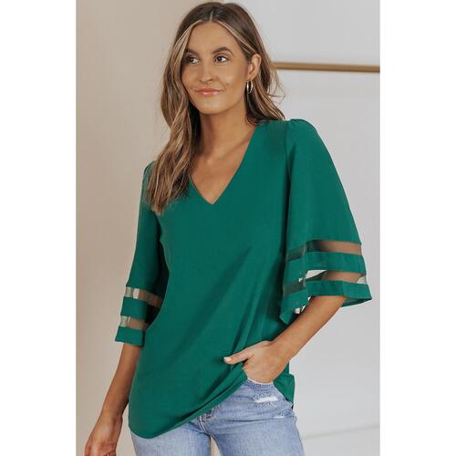 Azura Exchange Flare Sleeve V Neck Loose Blouse - S - Main Image