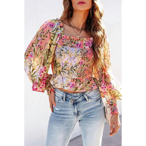 Azura Exchange Floral Square Neck Blouse with Frilled Trim - XL - Main Image