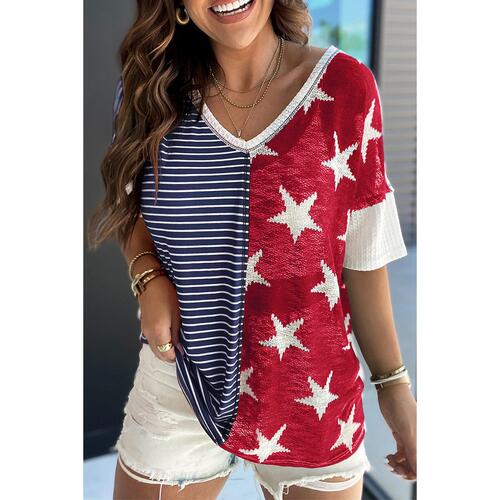 Azura Exchange Stripes Stars Print Knit Short Sleeves Top - XL - Main Image