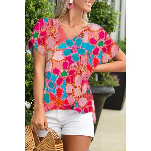 Azura Exchange Abstract Print V Neck Dolman Blouse - M - Main Image