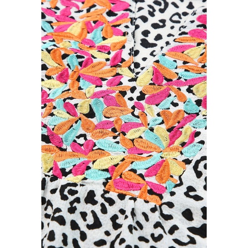 Leopard Ruffle Shoulder Embellished V-neck Sleeveless Top - XL - Main Image