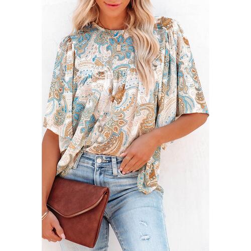 Azura Exchange Paisley Print Wide Sleeves Loose Blouse - S - Main Image
