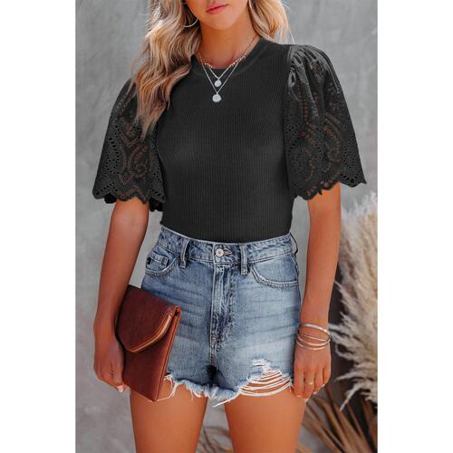 Azura Exchange Eyelet Sleeve Ribbed Knit Top - XL - Main Image