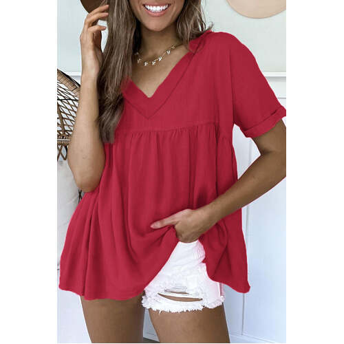 Azura Exchange Frayed V Neck Ruffled Blouse - M - Main Image